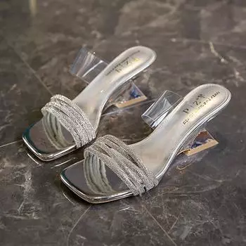 High Appearance with Open Toe Waterproof Fashion All-match Comfortable Non-slip Fashion Women s Slippers 35 серебряный