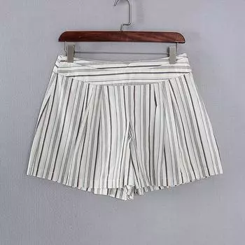 [High] Autumn Clothing New Women s Clothing Counter Fashion Stripes Wide Leg Loose Casual All-Match Pantskirt 5e097 White S