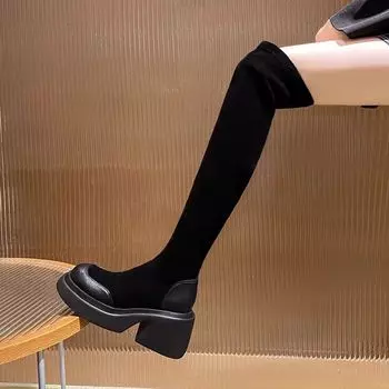 High boots 2025 women s autumn and winter new knee boots long boots women do not drop thick heels long boots increase height and elasticity 35
