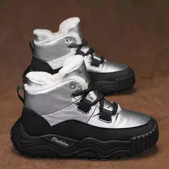 High Boots Winter Boots Wear-resistant High Tops Plus Velvet Thickened Slip-ons Warm New Thick-soled Men s Shoes Boots for Men 39 серый