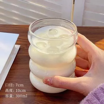 High Borosilicate Glass Caterpillar Cup Transparent Spiral Corrugated Simple Household Single-Layer Cup High Temperature Resistant Thickened Glass 300Ml Caterpillar Cup