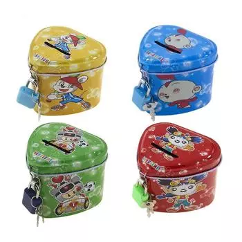 High Capacity Coin Savings Box Cartoon Print Design Kids Storage Jar Tinplate Piggy Bank Bedroom style 3-random