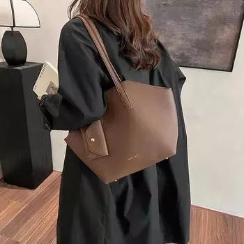 Большая вместимость Hasp Повседневная сумка-тоут для женщин Качественная ПУ Модная сумка через плечо Однотонный цвет