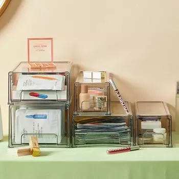 High Capacity Transparent Desktop Storage Box Acrylic Cosmetic Facial Mask Organizer Classification Pantry Cabinet with Drawers
