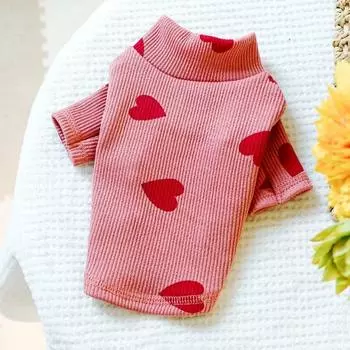 High Collar Dog Shirt Heart Printed Pet Clothes Schnauzer Puppy Sweater Valentine s Day S белый