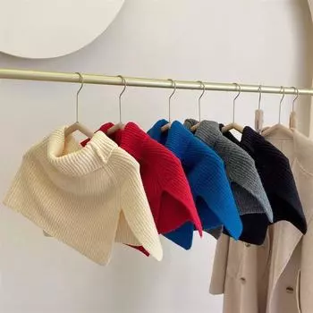 High Collar Korean Style Scarves Female Wool Scarf Knitted Cape Knitted Shawl Solid Color Wraps бежевый