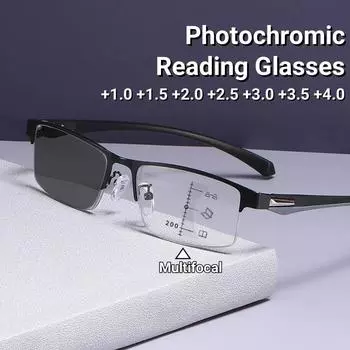 High Definition Multifocal Reading Glasses Men Half Frame Business Photochromic Presbyopia Glasses Anti-blue Light Glasses 2.5