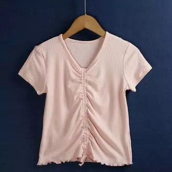 High Elastic Drawstring Slim Knit Export Tail Shirt Pink S