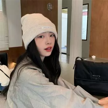 High elasticity Ding walks around with big head circumference wool hat for women, small face in autumn and winter, warm ear protection, knitted cold M56-58cm