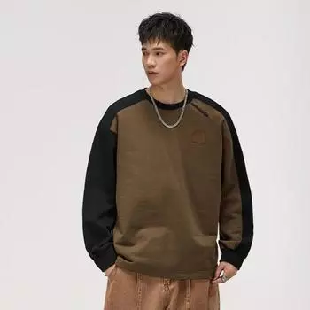 Высококачественный 420G тяжелый дизайн сращивания длинный рукав свитер мужской контрастный цвет свободный повседневный топ S
