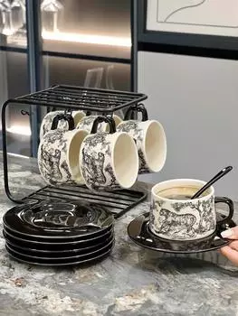 High-end and Exquisite British Afternoon Tea Tableware Ceramic Retro Cup Saucer Nordic Good Looks Black Coffee Set Cups Kitchen 250ml