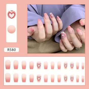 High-End Autumn & Winter Removable Press-On Nails - Sweet Heart Collection, Trendy Nail Art