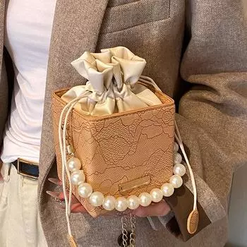 High-end Beaded Chain Bucket Bag for Women s New Fashionable and Versatile Personality Niche Shoulder Bag for Women s Crossbody Bag