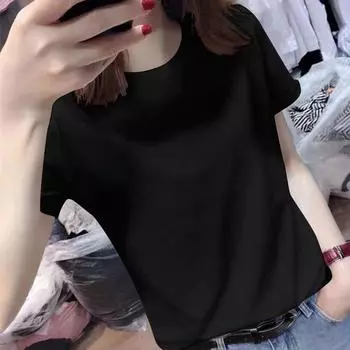 High-End Black Loose T-shirt European and American Short-Sleeved T-shirt Black L