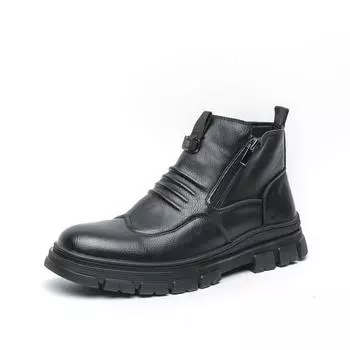 High End Brand Classic Brown Men s Outdoor Workwear Boots Thick Soled Business Short Boots Men s High Top Leather Casual Shoes 38 чёрный