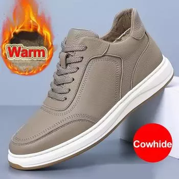 High End Brand Winter Hot Selling Men s Shoes Street Trend Cotton Oxford Shoes Men s Genuine Leather Casual Shoes with Plush 36 бежевый