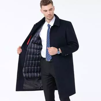 Высококачественное мужское кашемировое пальто, средней длины, на утолщенном пуху, зимнее пальто для папы, шерстяная ветровка, теплая куртка 170