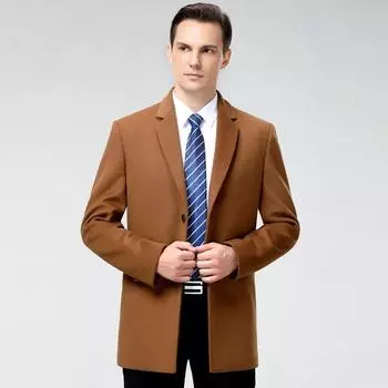 Высококачественное кашемировое пальто для мужского костюма, пальто средней длины с воротником, осенне-зимняя шерстяная ветровка для среднего возраста в деловом стиле 165