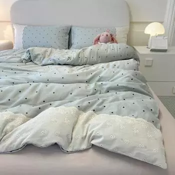 High-End Class A Maternal And Infant Wrinkled Yarn Soft Yarn Four-Piece Set Skin-Friendly Sleeping Naked In Spring And High-End Simple 1.8-Meter 1.2 Sheet 3pc150x200