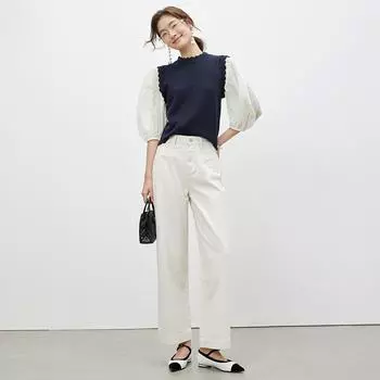 Джинсы широкого покроя бежевого цвета для женщин, с высокой талией и свободными тонкими брюками с девятью концами 25 белый/бежевый