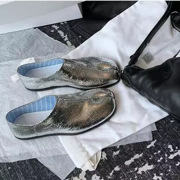 High-end cowhide version~ Grape mother, the same women s shoes are divided into toes, flat bottom, half drag, lazy person, one foot, pig s trotters, 35