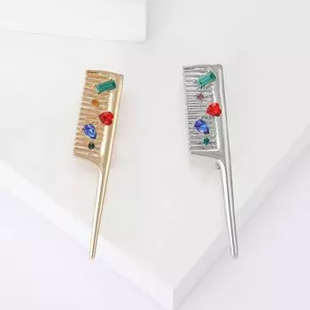 High-end creative personalized diamond comb brooch simple retro alloy fashion pin clothing accessories серебряный