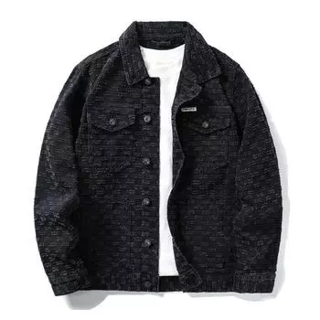 High-end Crochet Denim Jacket Men s Autumn Large Size Loose Lapel Jacket Top M