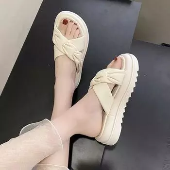 High-end cross-strapped slippers women s 2024 slippers outer wear summer skirt fashion casual outer wear one-word drag 35 чёрный