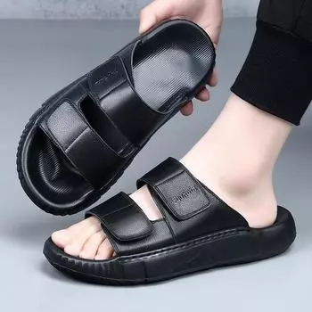 High-end first-layer cowhide slippers men s soft-soled non-slip EVA big-soled sandals wear genuine leather sandals men 38