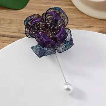 High-end flower brooch handmade copper wire gradual change two-color pearl crystal pin high-end clothes corsage accessories women