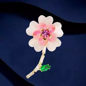 High-End Flower Brooch Opal Inlaid Zirconium Pink Corsage Temperament Versatile Clothing Elegant Pin Accessories