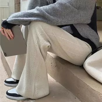 Высококачественные повседневные трикотажные брюки из жареного теста для женщин, осень-зима, новые модные широкие брюки длиной до пола one size абрикосовый