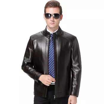 Высококачественные куртки из натуральной кожи для мужчин, весна и осень, воротник-стойка, повседневные куртки из овчины для мужчин среднего возраста 170