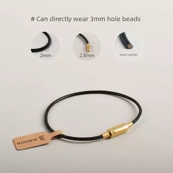 High-End Gold Plating 2mm Thick Bamboo Buckle Leather Bracelet Genuine Leather Brace Lace Bracelet Carrying Strap Minimalist Fashion Special-Interest S black cowhide