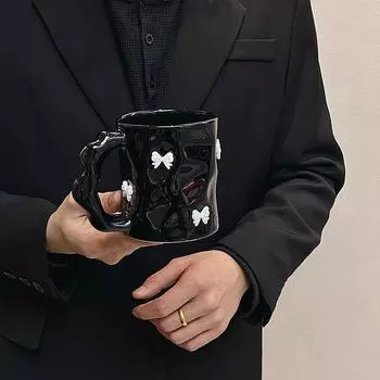 High End Handmade Irregular Water Cup Gift Fresh and Cute Cherry Blossom Art Ceramic Cup Niche Cool Casual Cup 401-500ml