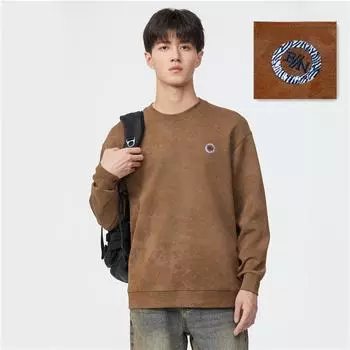 High-End Imitation Washed Crew Neck Sweater Men S Spring And Autumn Tide Brand Cloud Dye Embroidery Embellishment Loose Casual Top Tide M чёрный