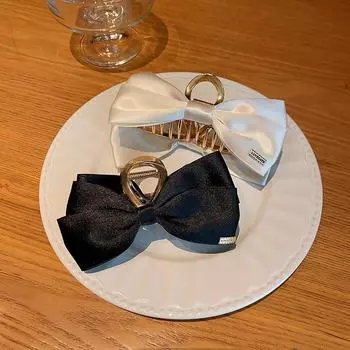 High-End Large Bow Tie Shark Hair Clip for Women - Cute Back of Head Hair Accessory F1065 бежевый