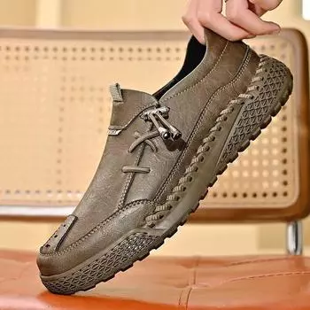 High-end leather shoes men s spring and autumn new casual sports shoes flat bottom 38 чёрный