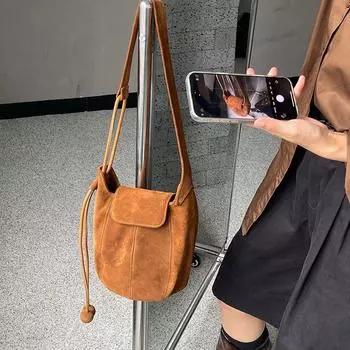 High-end Leather Single-shoulder Underarm Bag Fashionable Soft Leather Laid-back Style Crossbody Saddle Bag One Size коричневый