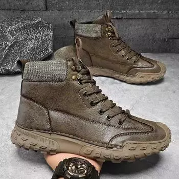 Высококачественные кожаные рабочие ботинки мужские высокие ботинки Martin туфли из бархата и хлопка 38 чёрный