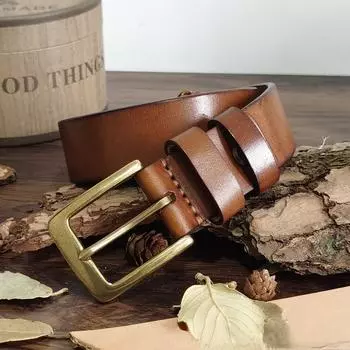 Высококачественный мужской ремень с латунной пряжкой, мужской кожаный ремень с пряжкой из коровьей кожи первого слоя, универсальный повседневный ремень для брюк 100cm