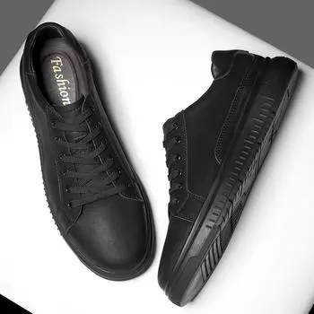 High End Men s Genuine Leather Casual Shoes Thick Soled Oxford Shoes Outdoor Commuting Men s Business Work Shoes Lace Up Style 37 чёрный