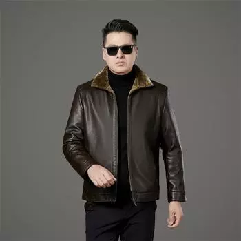 Высококачественное мужское пальто из натуральной кожи, осень и зима, новая повседневная ветрозащитная меховая цельная утолщенная куртка с капюшоном M