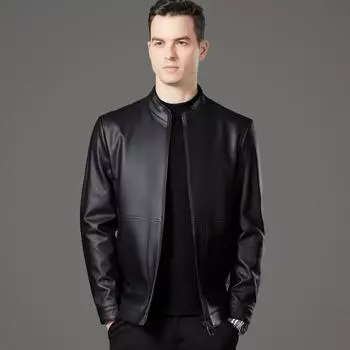 Высококачественная мужская кожаная куртка с воротником-стойкой из натуральной кожи, овчина, кожаная куртка для папы среднего возраста, на осень и зиму, новая, повседневная, деловая 170