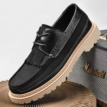 High-end men s leather shoes British style retro casual shoes platform tide 38 коричневый