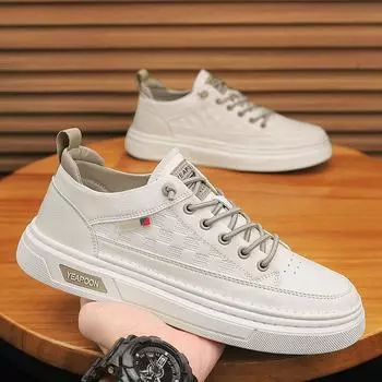 High-end men s shoes 2025 new summer breathable and versatile men s casual leather shoes one pedal small white board shoes trendy shoes 39 белый