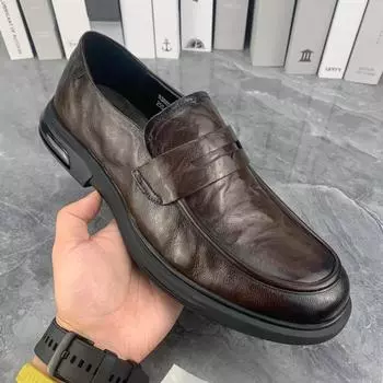 High-end men s shoes 2025 spring new cowhide thick-soled formal business shoes non-slip one-pedal casual leather shoes men 38 чёрный