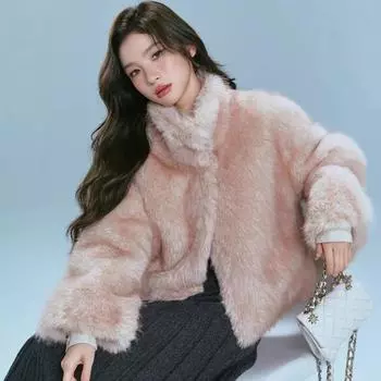 High-end mink velvet women s 2024 new explosion foreign style fashionable fur integration small man exquisite pink fluffy coat S розовый