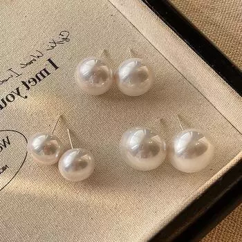 High-end Pearl Earrings Light Luxury Ball Stud Earrings Vintage Simple Pearl Stud Earrings Women 12mm