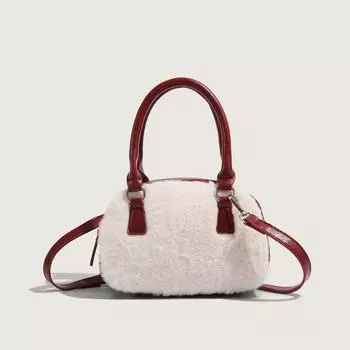 High-end Plush Bowling Bag Autumn and Winter Fashionable Handbag Furry Crossbody Bag